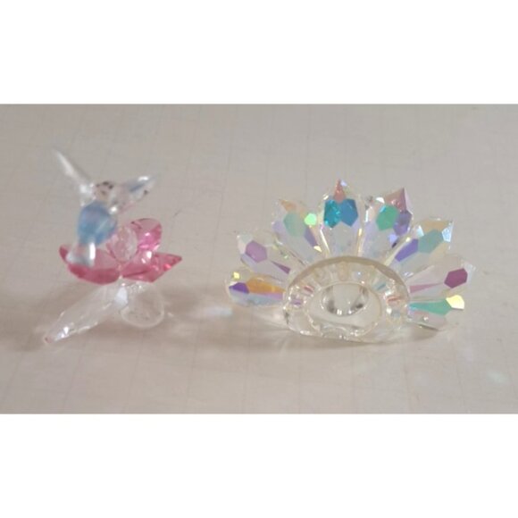 Iris Arc Peacock & Crystal World Hummingbird W Flower Figures Crystal Miniatures - Picture 4 of 6